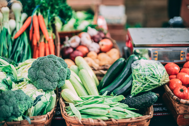 A close-up of vegetables at a market. 