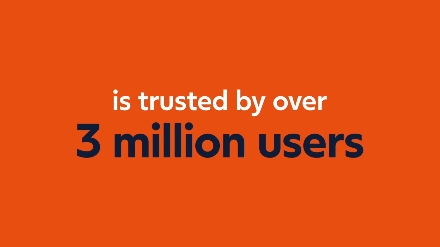 The words "is trusted by over 3 million useres" on an orange background.