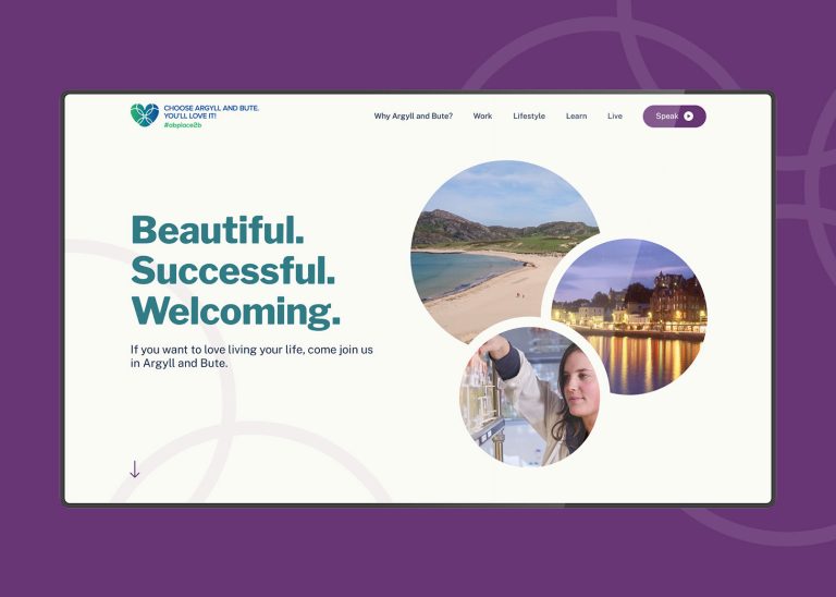 A desktop mockup showing Argyll and Bute's website.