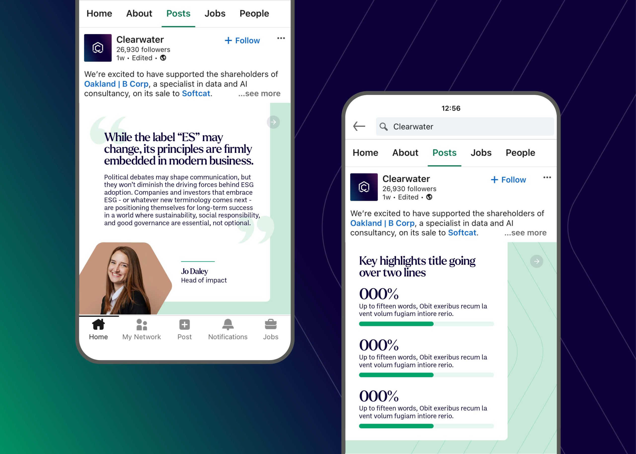 Mobile mockup showing Clearwater social media template.
