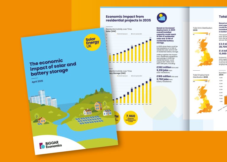 A mockup of Solar Energy UK report inner pages and front cover.