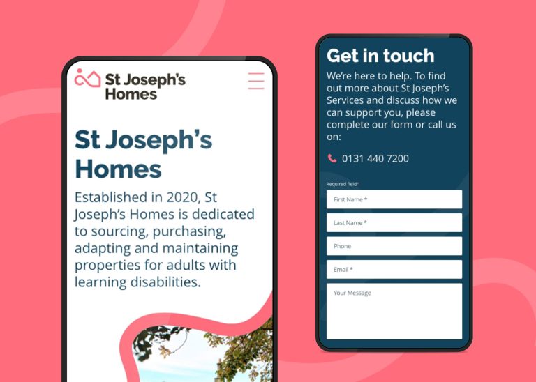 A mobile mockup showing St. Joseph's website.