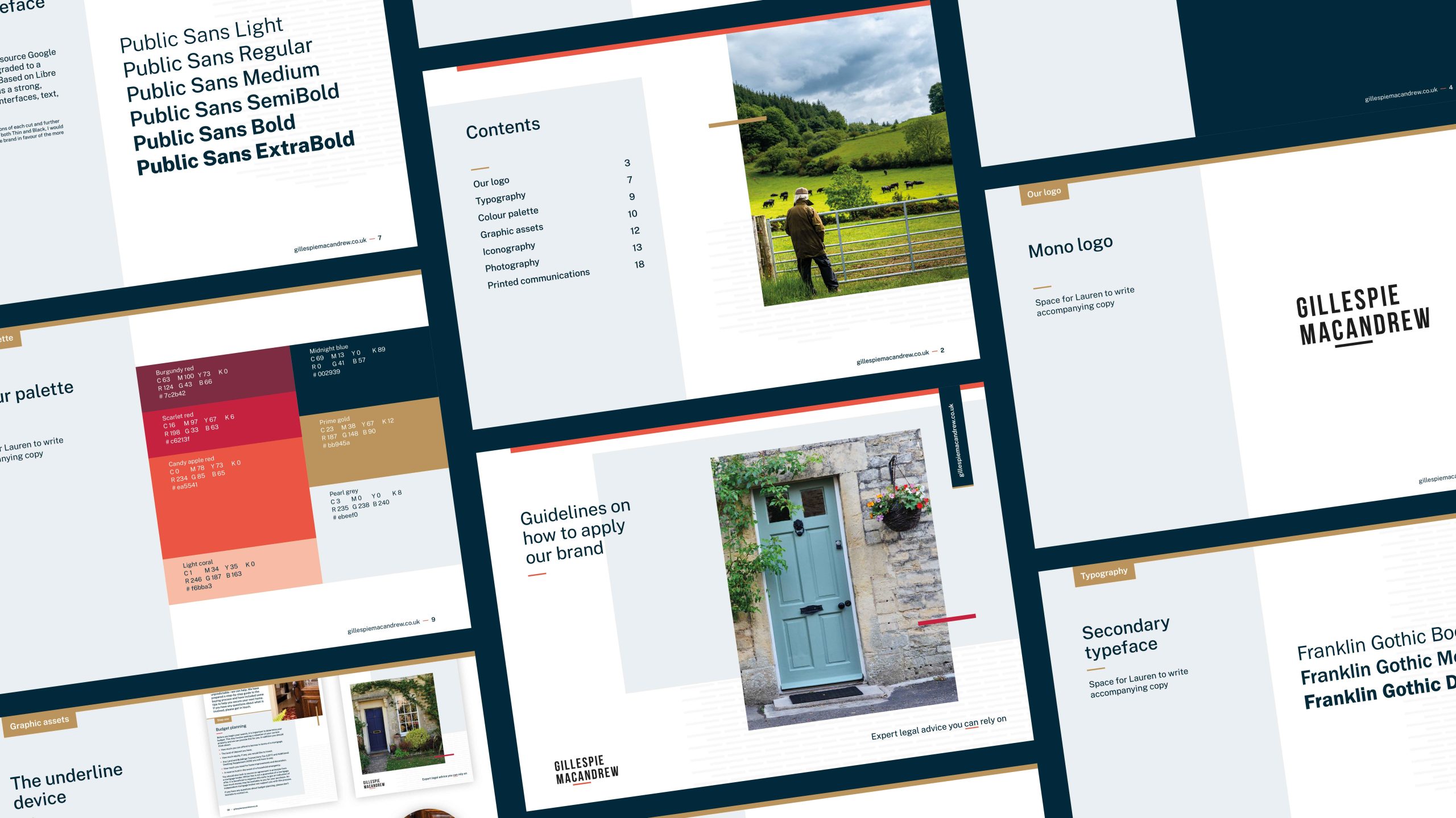 Brand guidelines with tips on colour palette, typeface and utilising logos
