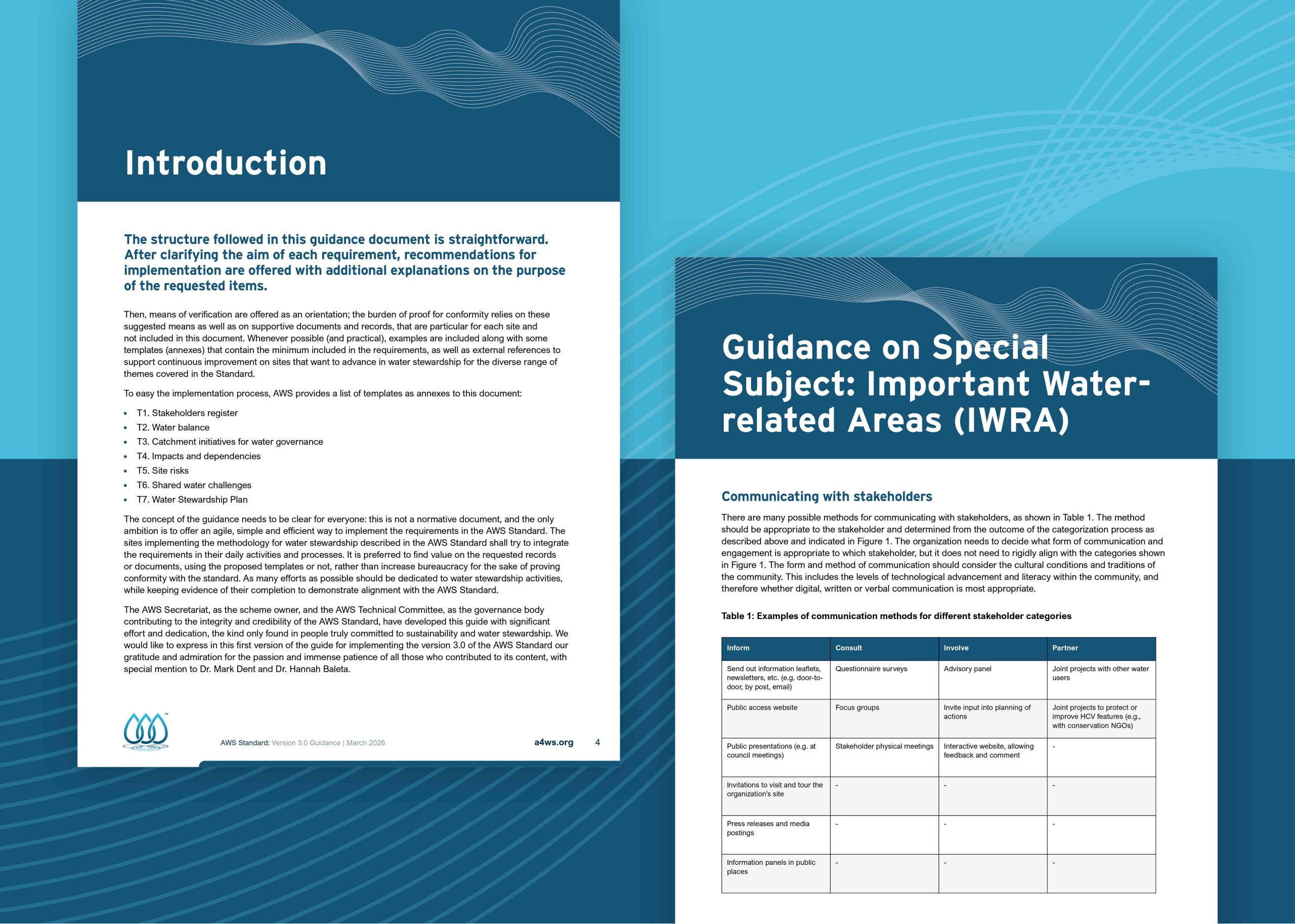 Microsoft Word template for Alliance for Water Stewardship
